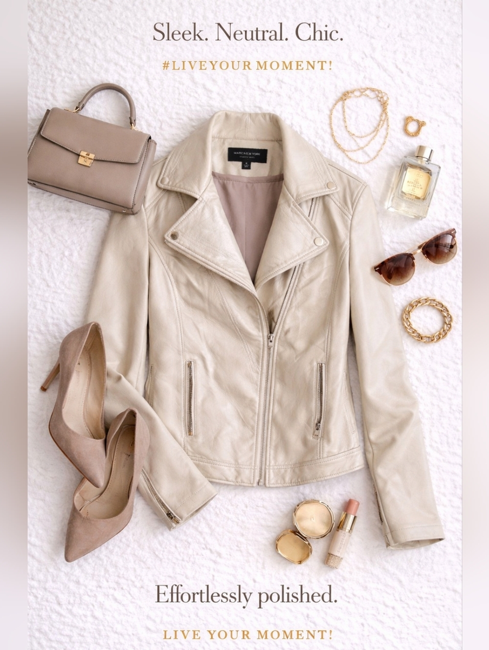 Rich girl off-duty meets b- Moment- Marc Jacob Metallic Cream/Gold Moto- Jacket
